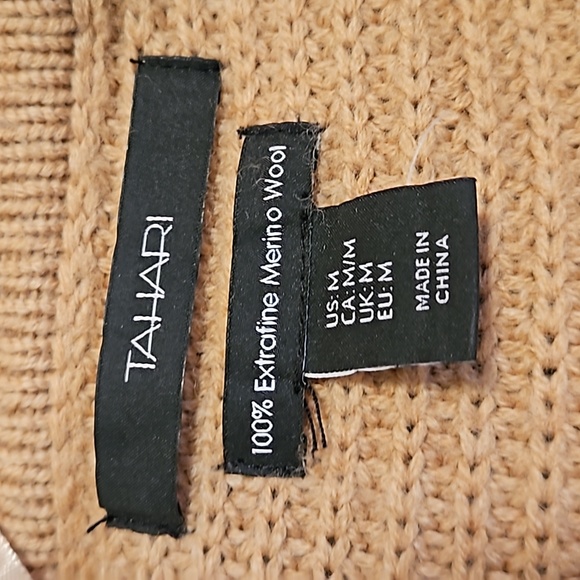 Tahari Womens Medeum Tan Merino wool long line cardigan sweater one button - Picture 5 of 6